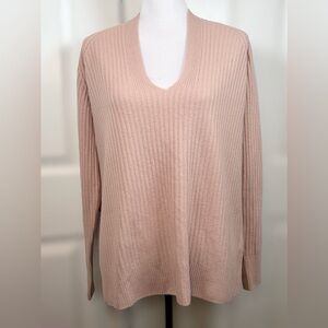 Vince Wool Cashmere Ribbed V-Neck Sweater Size S Blush Pink Luxury Knit
